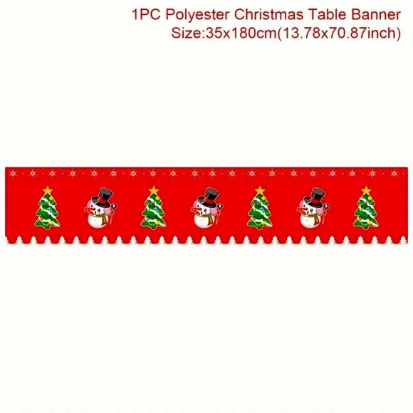 Christmas Table Runner Tree Snowman Dining Linen 13.78"x70.78" Holiday - Picture 3 of 3